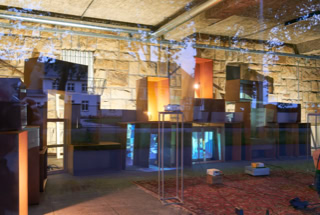 Einblick in die audiovisuelle Installation "Ort ohne Heimweh"